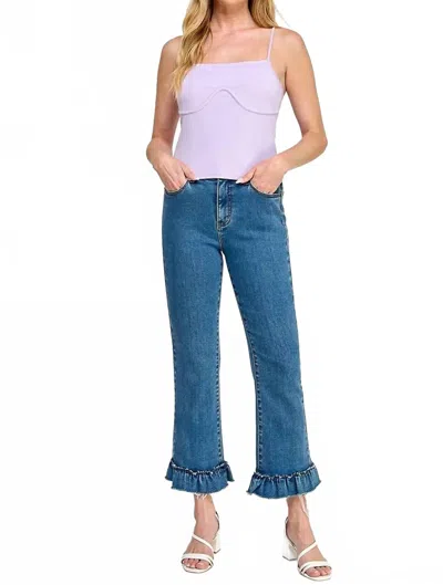 Special A Tummy Control Kick Flare Jeans With Ruffle Hem In Medium Wash In Blue