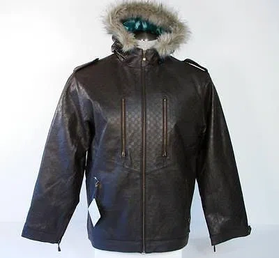 Pre-owned Special Blend Brown Leather Hooded Jacket Mens Medium M