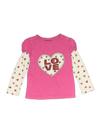 Pre-owned Specialty Girl Kids' Long Sleeve Top Pink Hearts Pattern Sweetheart Neckline Tops