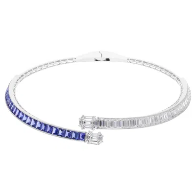 Pre-owned Spectrum Jewels 12.76 Carat Blue Sapphire 13.86ct Si/h Diamond 18k White Gold Choker Necklace