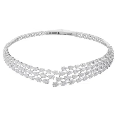 Pre-owned Spectrum Jewels 26.93 Ctw Si/h Diamond Wide Wedding Choker Necklace Gift 14 Karat White Gold