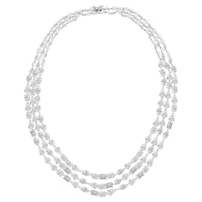 Pre-owned Spectrum Jewels Natural 70.35 Carat Si/h Mixed Diamond Three Strand Necklace 18k White Gold