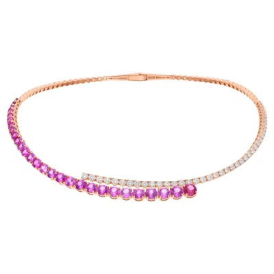 Pre-owned Spectrum Jewels Pink Sapphire Diamond Choker Torc Necklace 14 Karat Rose Gold Fine Jewelry In Red