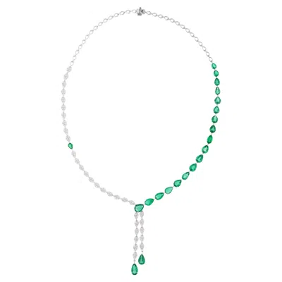 Pre-owned Spectrum Jewels Spectrum 11.82ct Emerald & 2.01ct Diamond Asymmetrical Lariat Necklace In Green