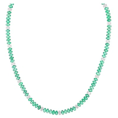 Pre-owned Spectrum Jewels Spectrum 20.84ct Emerald & 4.00ct Diamond Tennis Necklace In Green