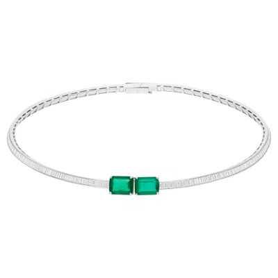 Pre-owned Spectrum Jewels Spectrum 4.95ct Emerald & 4.10ct Diamond Twin-stone Choker In Green