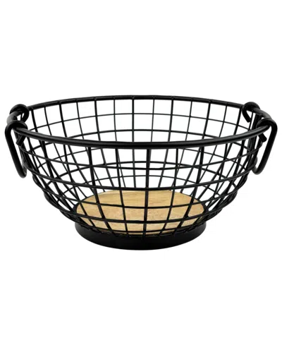 Spectrum Madison Fruit Bowl Wire Basket With Wood Base In Black
