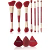 Spectrum Very Cherry 10-piece Dual Ended Makeup Brush, Sponge & Puff Set $90 Value In Red