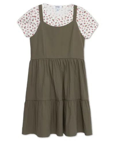 Speechless Kids' Big Girls 2-piece Rosebud T-shirt And Tiered Olive Dress Set In Green