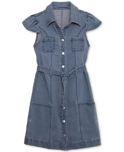 Speechless Kids' Big Girls Collared Belted Denim Dress In Medium Blu