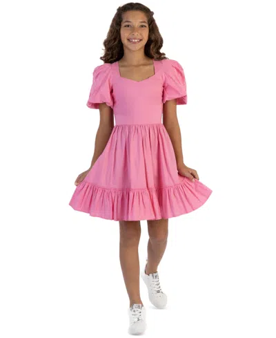 Speechless Kids' Big Girls Cotton Sweetheart-neck Dress In Coral Pink