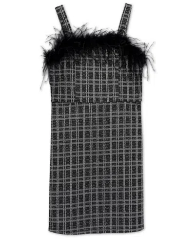 Speechless Kids' Big Girls Feather Trim Knee Length Dress In Black,white