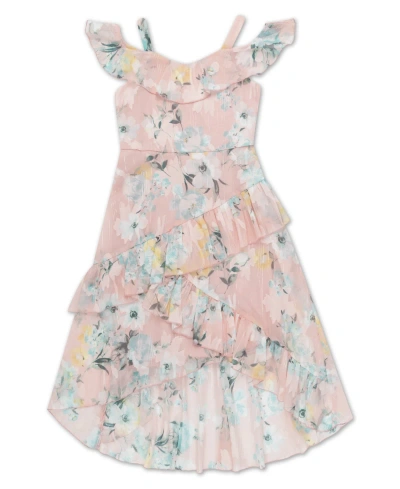 Speechless Kids' Big Girls Floral Ruffle Maxi Length Dress In Blush Aqua