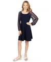 Speechless Big Girls Knee Length Long Sleeve Round Neck Dress In Blue
