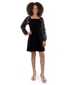 Speechless Big Girls Knee Length Long Sleeve Square Neck Dress In Black