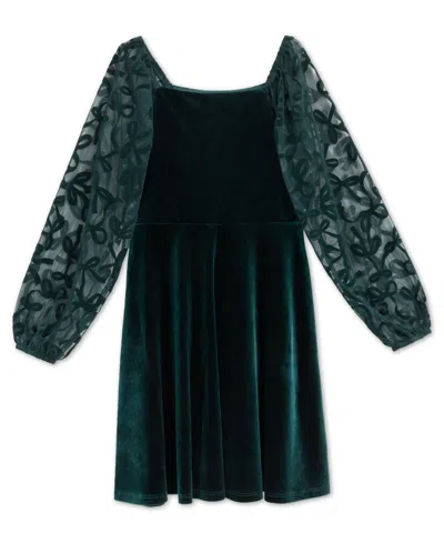 Speechless Kids' Big Girls Knee Length Long Sleeve Square Neck Dress In Dark Green