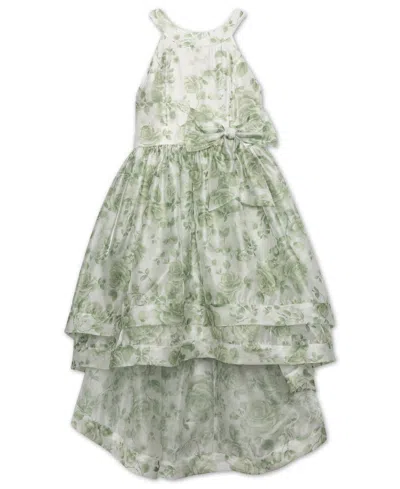 Speechless Kids' Big Girls Lovely Floral Bow Waist Gown In Ivory,sage
