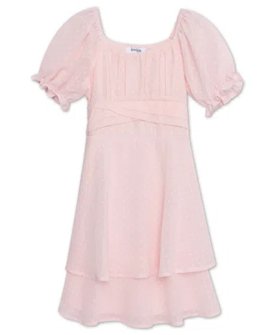Speechless Kids' Big Girls Short Sleeves Shirred Bodice Knee Length Dress In Pink