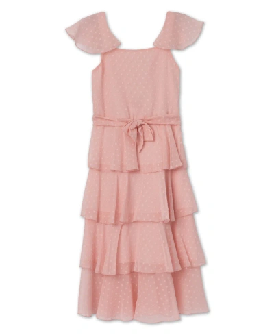 Speechless Kids' Big Girls Short Sleeves Square Neck Midi Length Dress In Light Pink