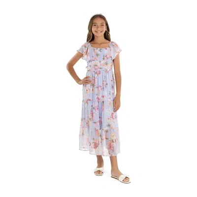 Speechless Big Kid Girls Flutter Floral Maxi Dress In Multi