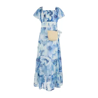 Speechless Big Kid Girls Flutter Floral Maxi Dress In Blue