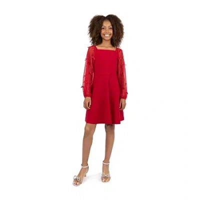 Speechless Big Kid Girls Long Sleeve A-line Dress In Red