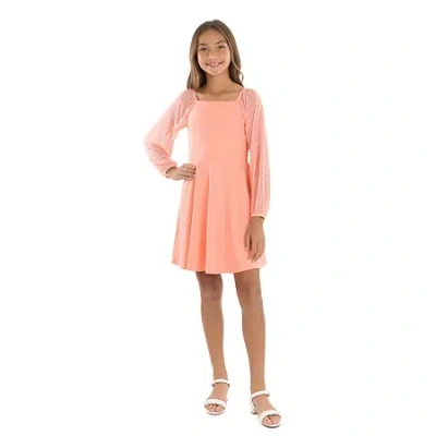 Speechless Big Kid Girls Long Sleeve Skater Dress In Orange