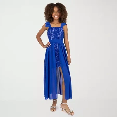 Speechless Big Kid Girls Short Sleeve Cap Maxi Dress In Blue