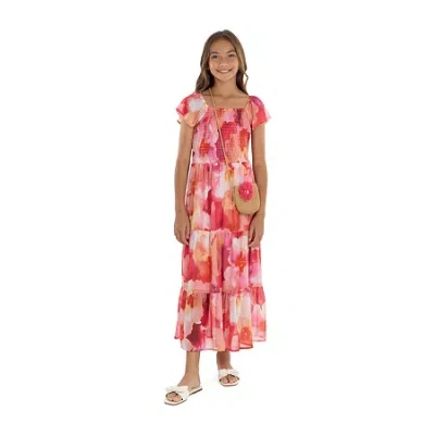 Speechless Big Kid Girls Short Sleeve Ruffled Floral Maxi Dress In Pink