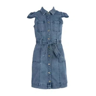 Speechless Big Kid Girls Short Sleeve Shirt Dress In Blue