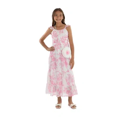 Speechless Big Kid Girls Sleeveless Ruffled Floral Maxi Dress In Pink