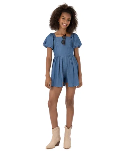 Speechless Kids' Girls' 7-16 Denim Romper With Sunglass In Blue