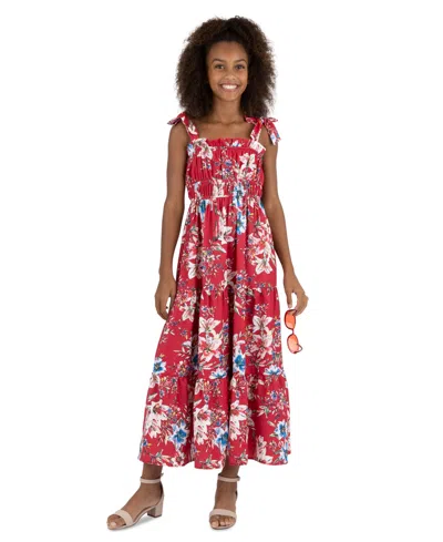 Speechless Kids' Girls' 7-16 Floral Printed Maxi With Straps Dress With Sunglass In Pink