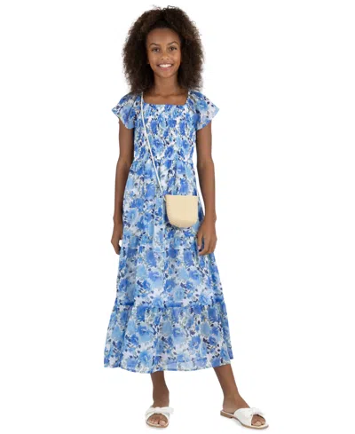 Speechless Kids' Girls' 7-16 Maxi Ruffle Square Neck Dress With Bag In Multi