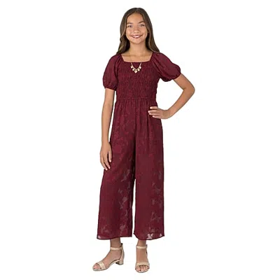 Speechless Kids' Girls Square Neck Long Sleeve Jumpsuit In Red