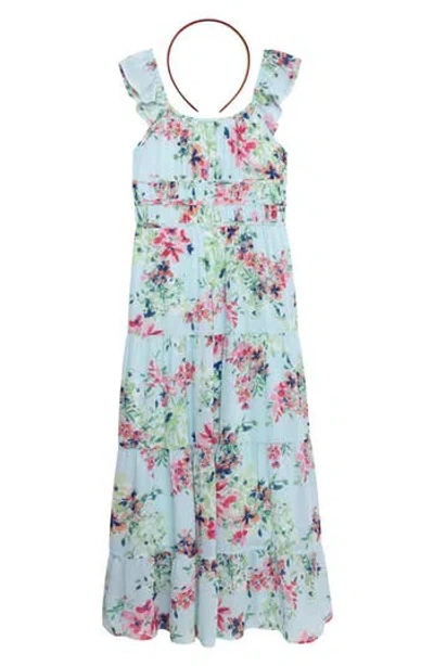 Speechless Kids'  Grecian Maxi W/ Headband In Aqua/pink