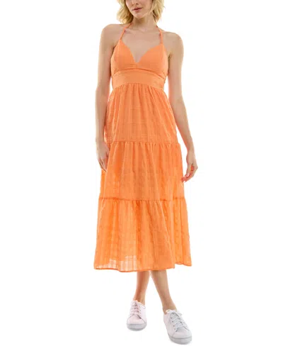 Speechless Juniors' Printed Sleeveless Halter Midi Dress In Apricot Jm