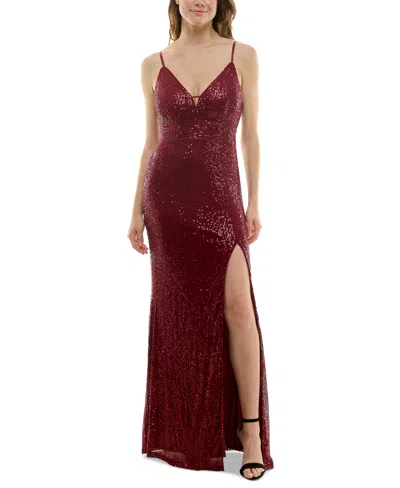 Speechless Juniors' Sequined Mermaid Gown In Burgundy