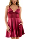 SPEECHLESS JUNIORS WOMENS CORSET SEAMED SATIN FIT & FLARE DRESS