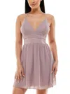 Speechless Juniors Womens Criss-cross Back Adjustable Straps Fit & Flare Dress In Purple