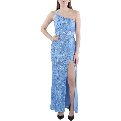 Speechless Juniors Womens Full Length Sequined Evening Dress In Blue