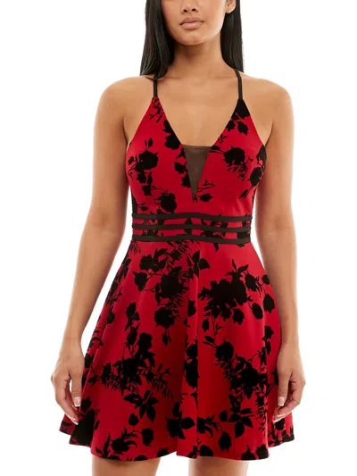 Speechless Juniors Womens Illusion Neckline Mini Fit & Flare Dress In Multi