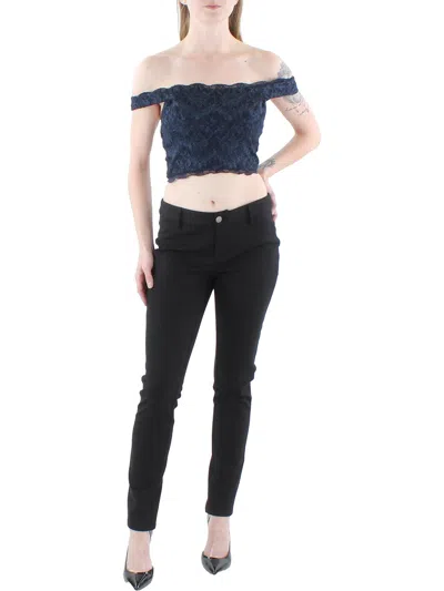 Speechless Juniors Womens Lace Glitter Cropped In Blue