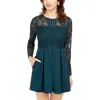Speechless Juniors Womens Mini Lace Fit & Flare Dress In Green