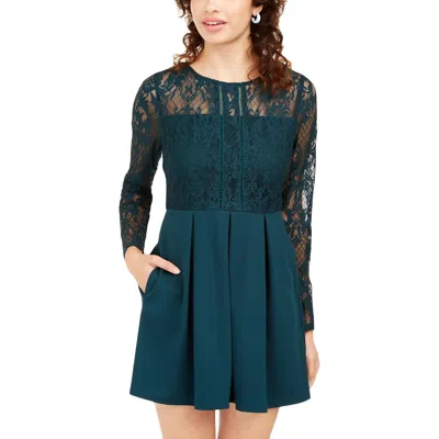 Speechless Juniors Womens Mini Lace Fit & Flare Dress In Green