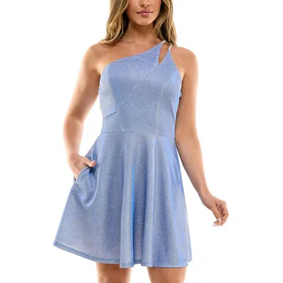 Speechless Juniors Womens Shimmer Rhinestone Fit & Flare Dress In Blue