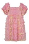 Speechless Kids' 3d Butterfly Puff Sleeve Dress In Pink/yellow Jm