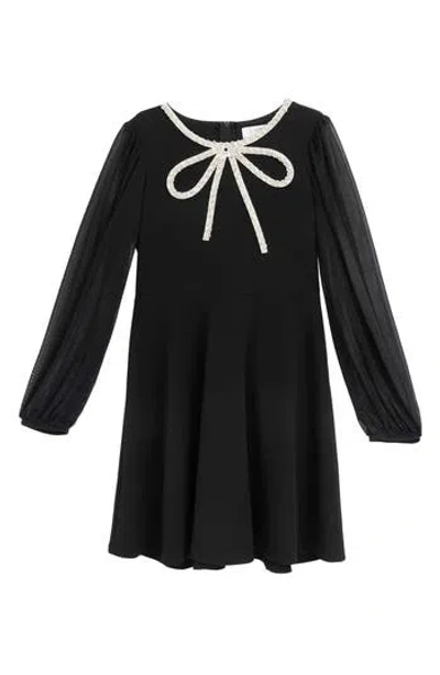 Speechless Kids' Beaded Bow Long Sleeve Dress In Black