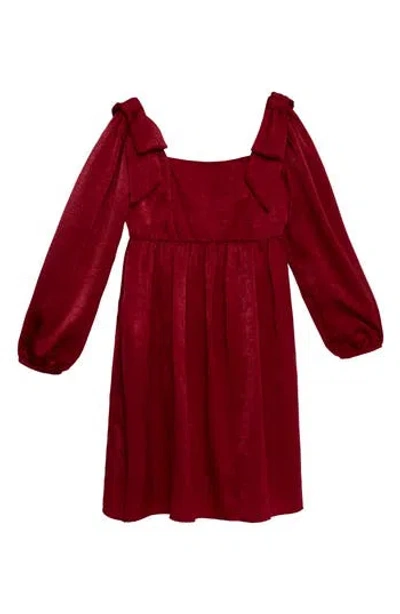 Speechless Kids' Bow Shoulder Satin Long Sleeve Dress In Burgundy