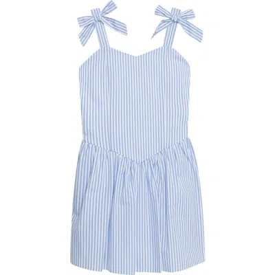 Speechless Kids' Bow Strap Stripe Dress In White/blue
